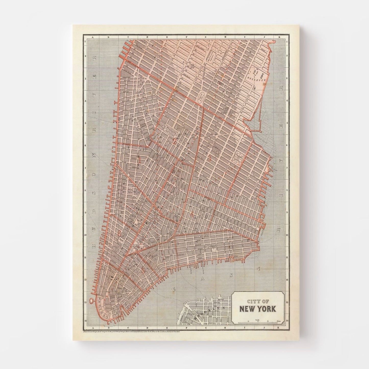 Vintage Map of New York City, New York, 1845 II
