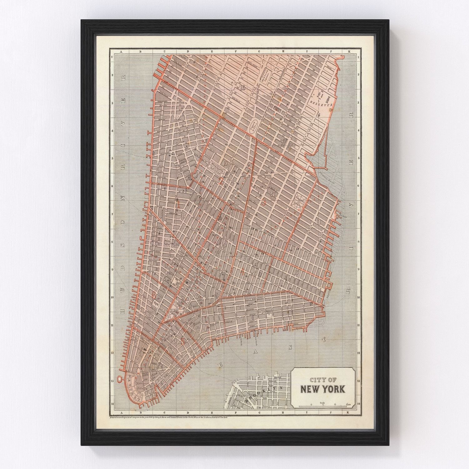 Vintage map of New York City, New York, 1845