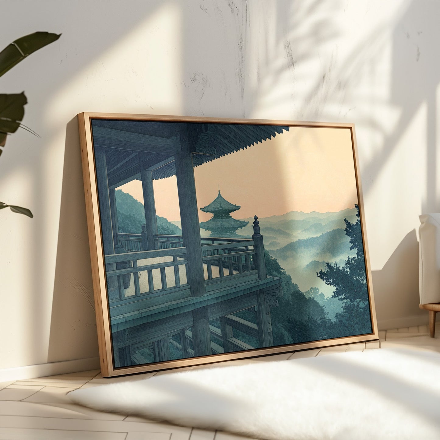 Japanese Temple Balcony Misty Mountain Wall Art Print