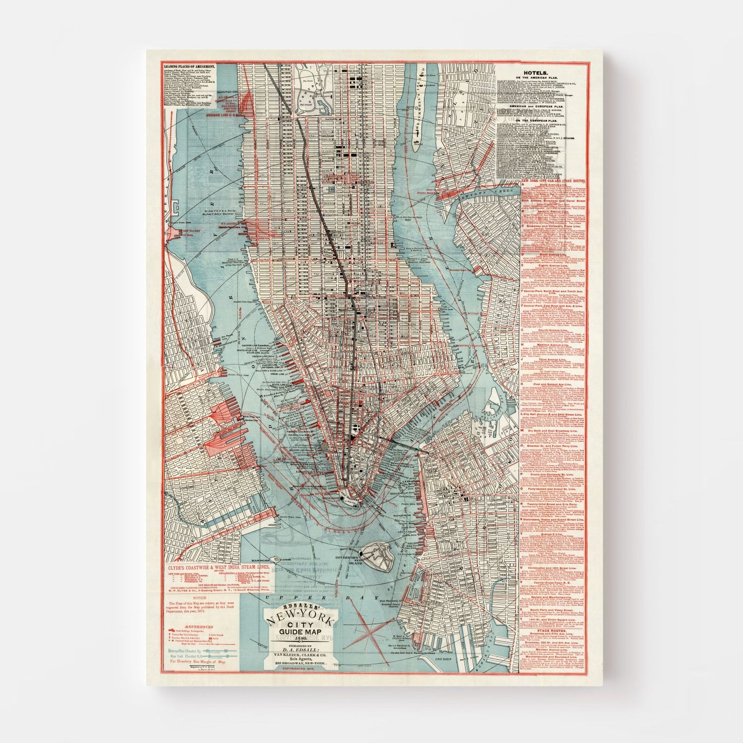 Vintage Map of New York City, New York, 1880