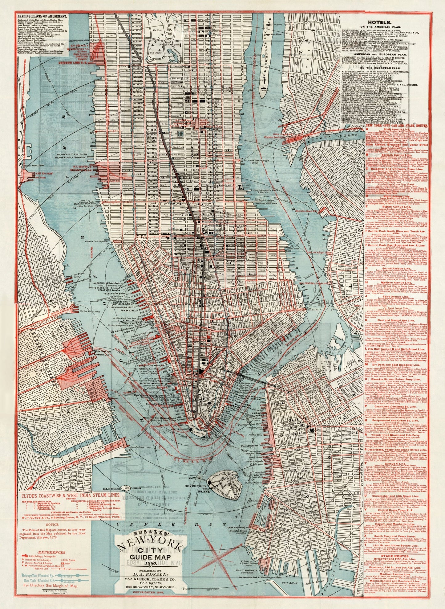 Vintage Map of New York City, New York, 1880