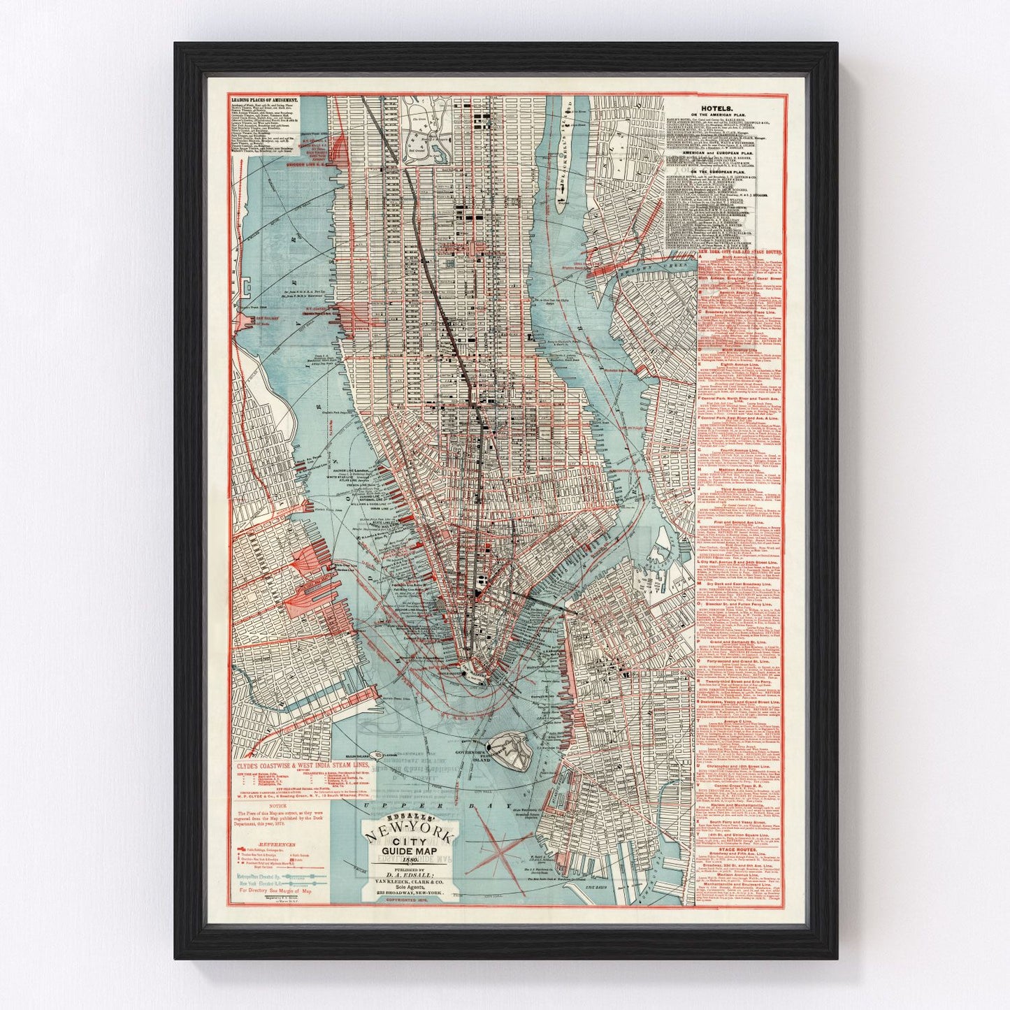 Vintage map of New York City, New York, 1880