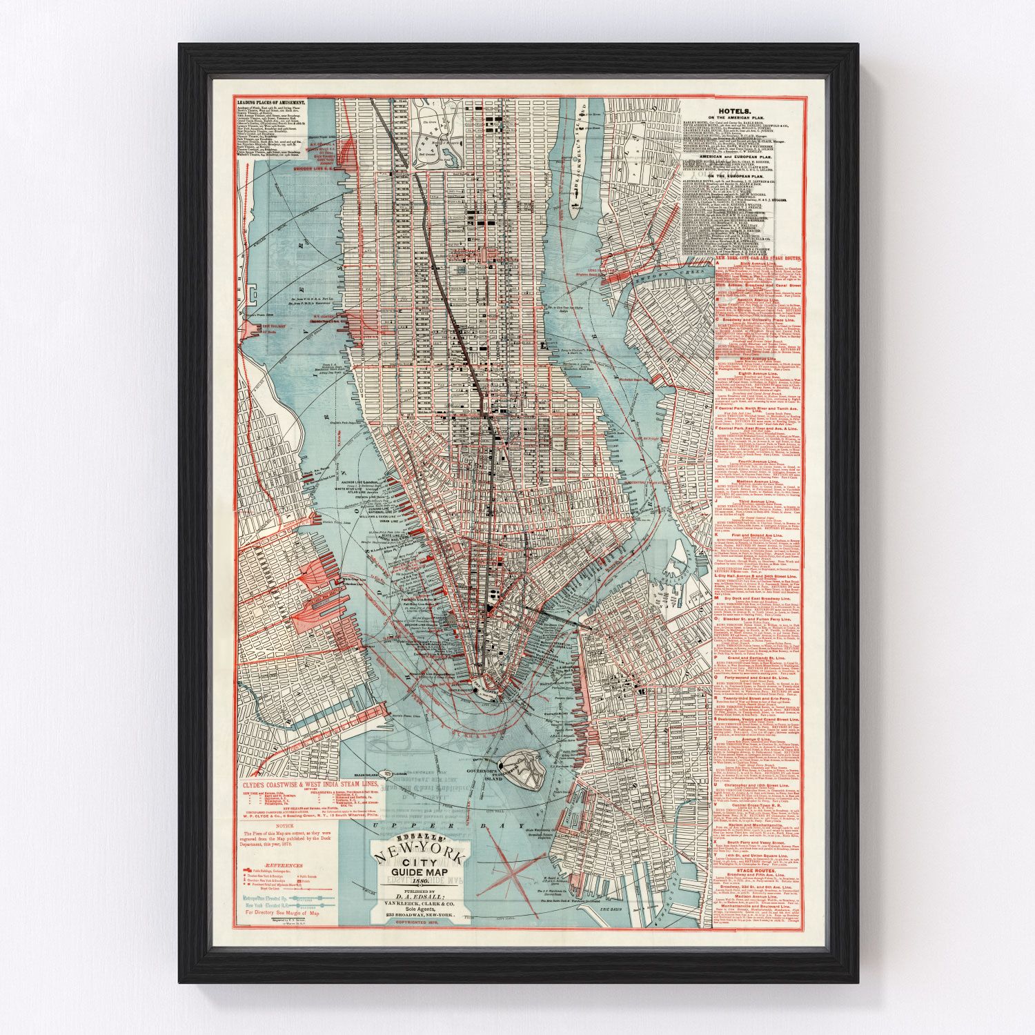Vintage map of New York City, New York, 1880