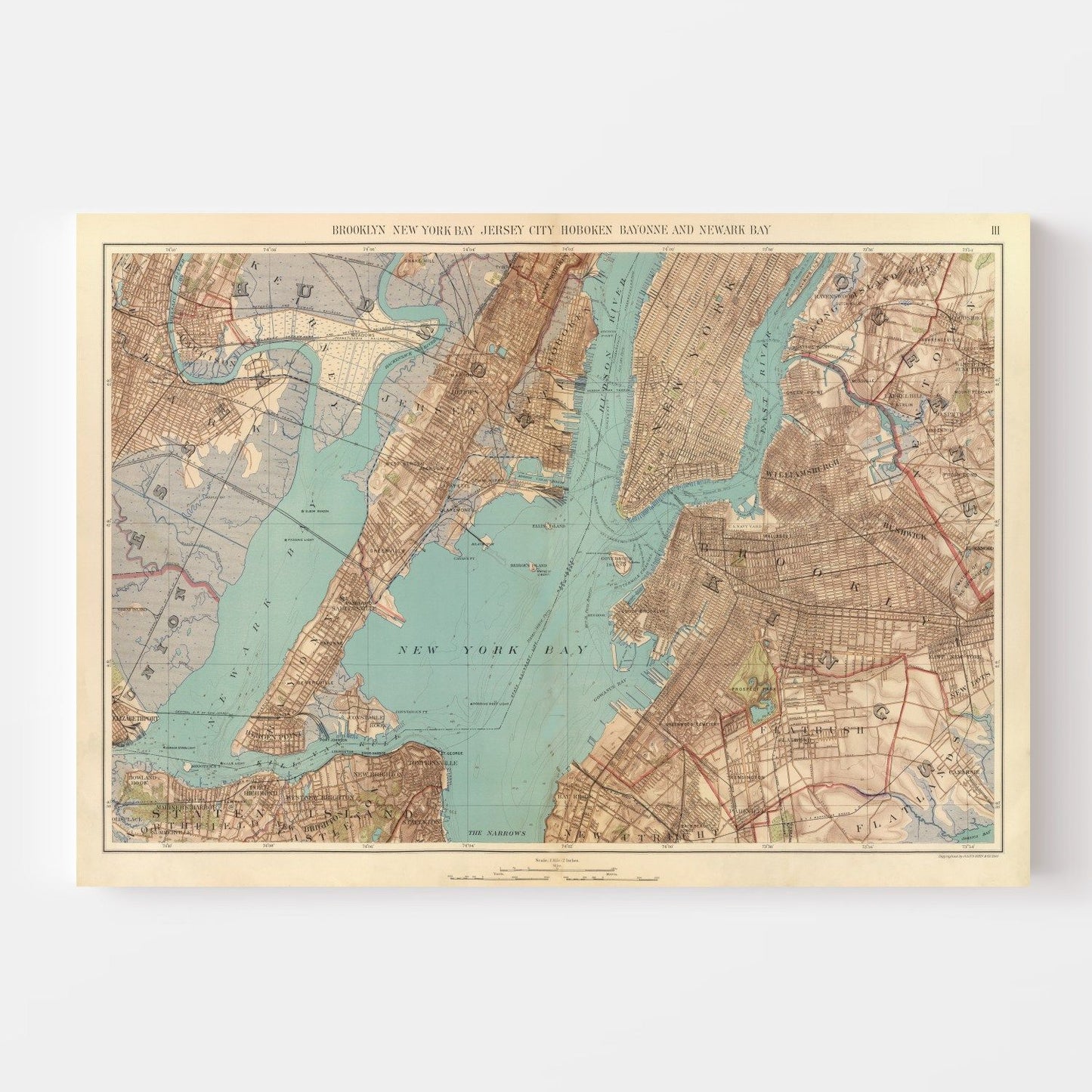 Vintage Map of New York Bay, New York, 1891