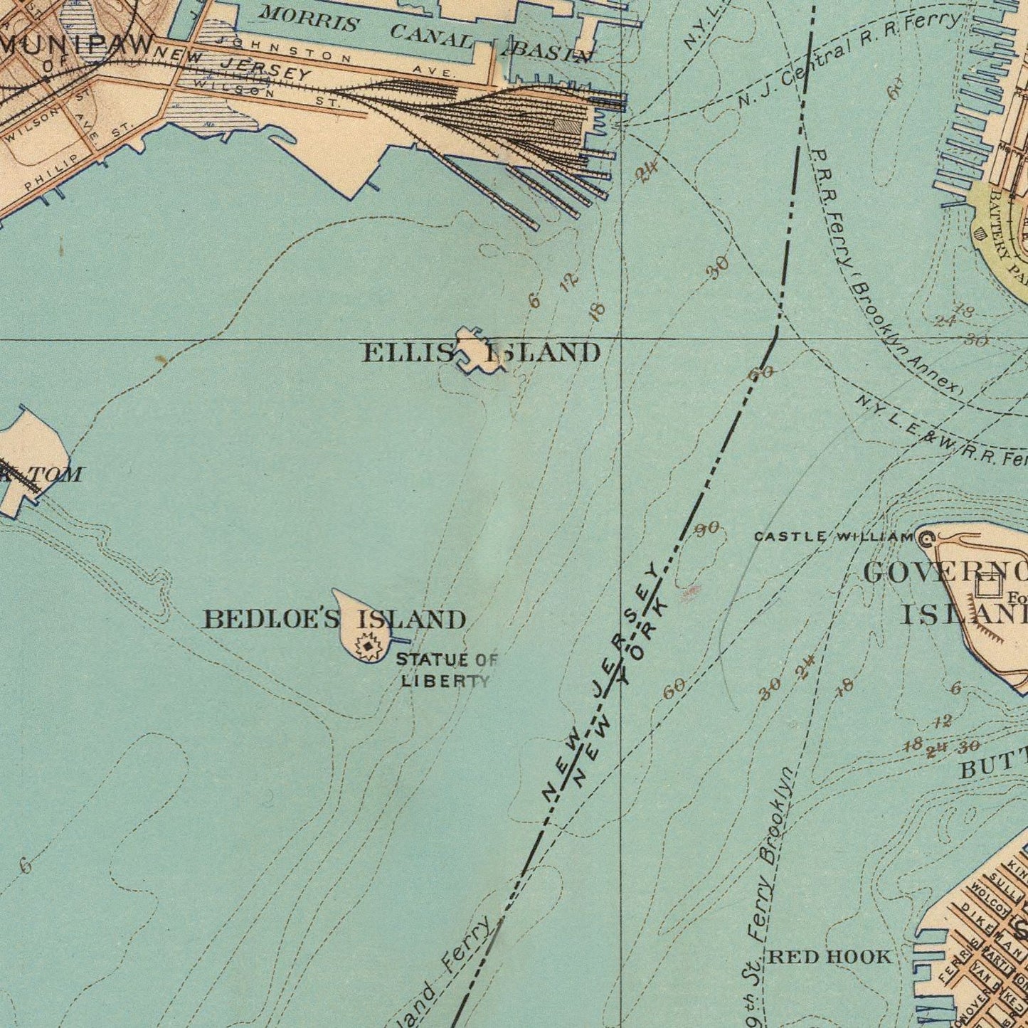 Vintage Map of New York Bay, New York, 1891