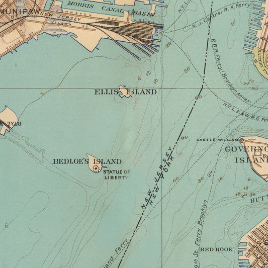 Vintage Map of New York Bay, New York, 1891