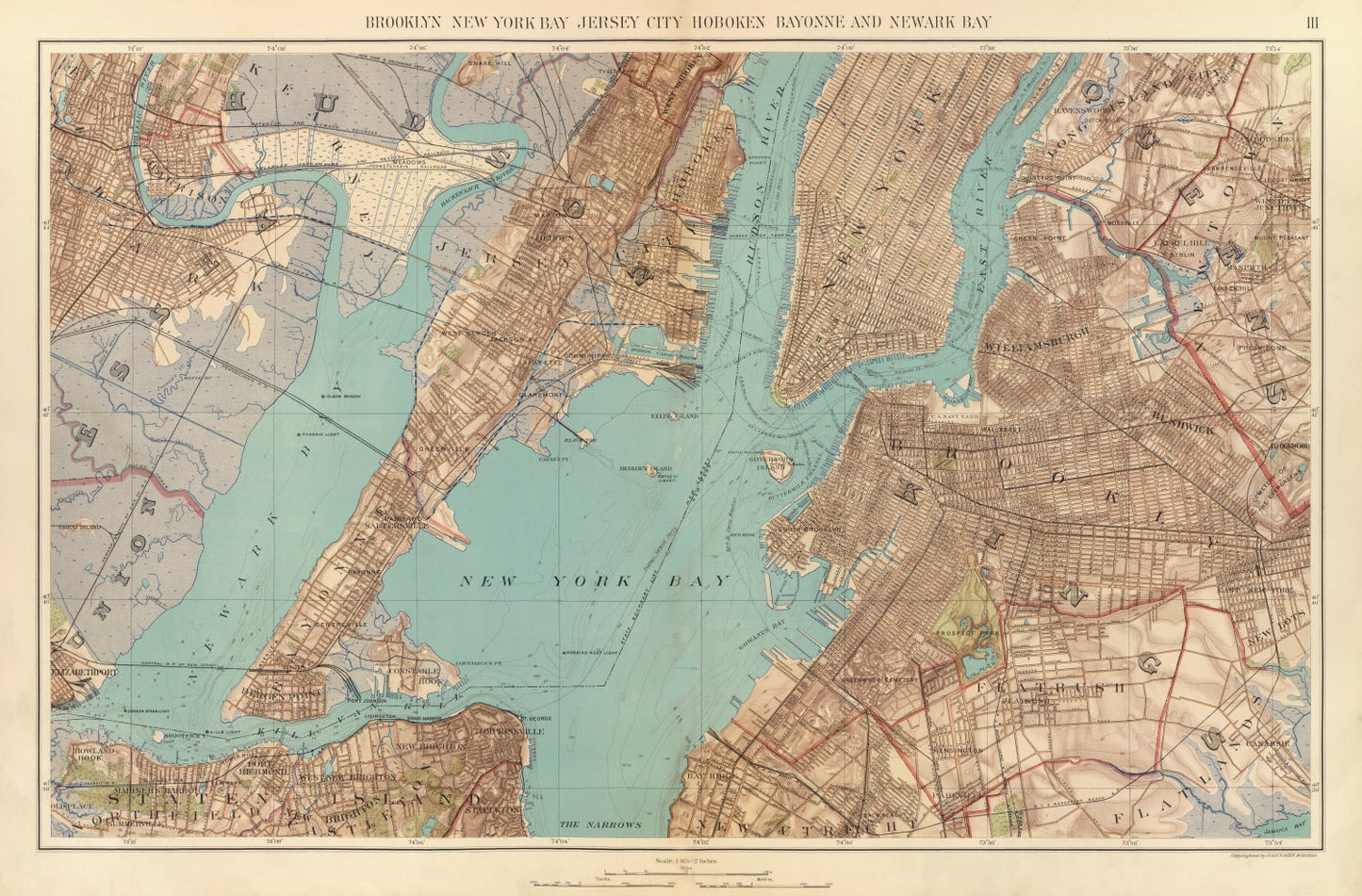 Vintage Map of New York Bay, New York, 1891