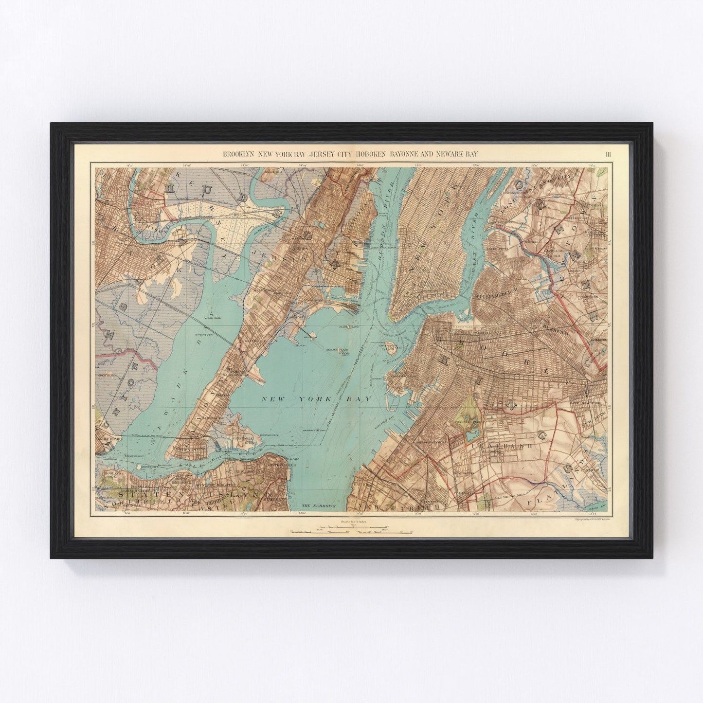Vintage map of New York Bay, New York, 1891