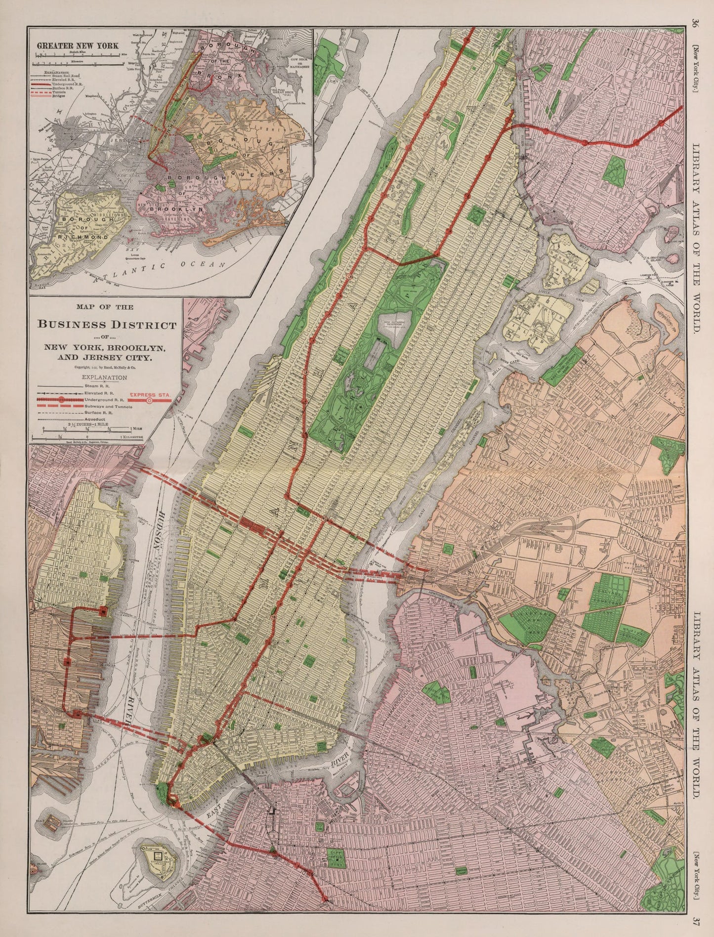 Vintage Map of New York City, New York, 1911