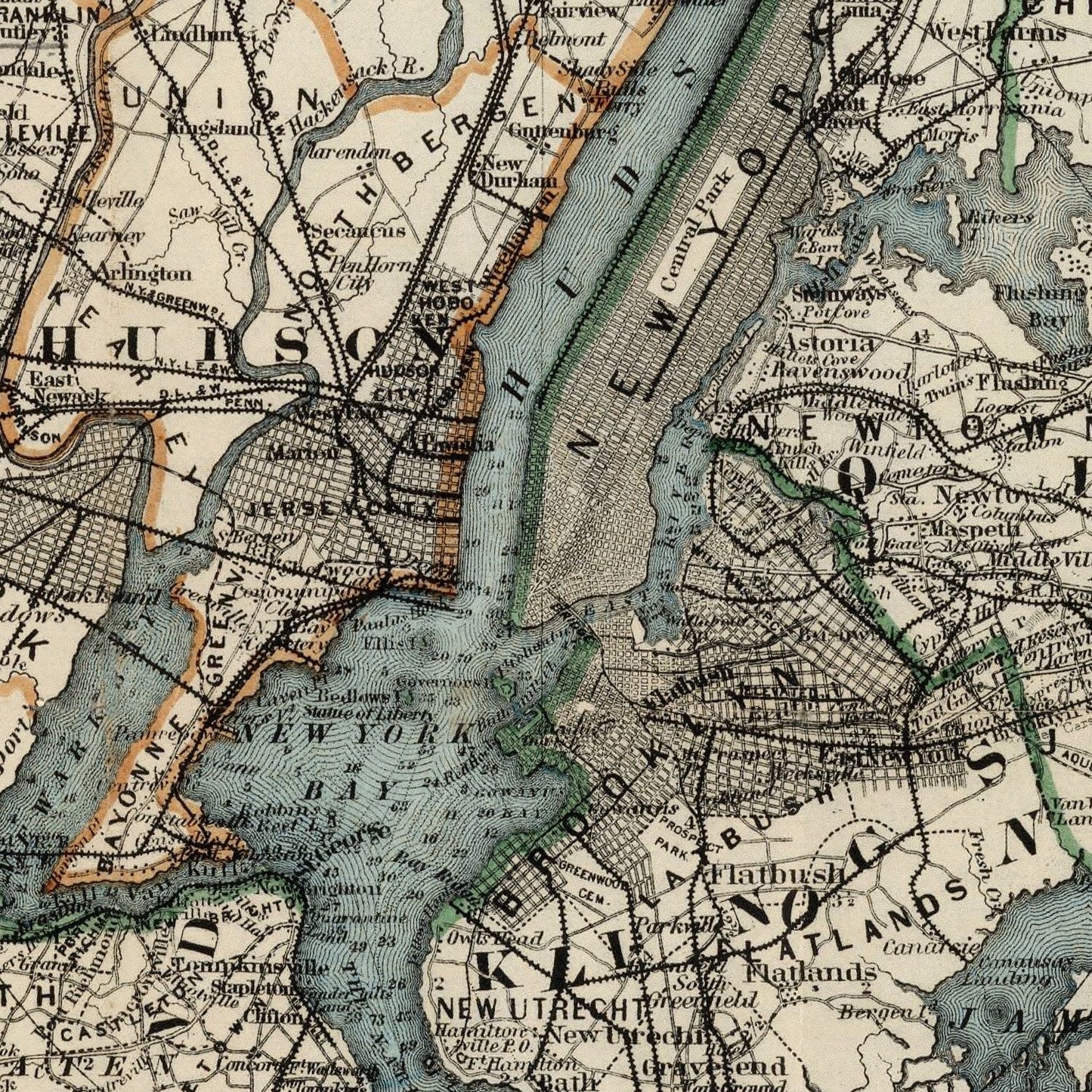 Vintage Map of New York City, New York, 1891
