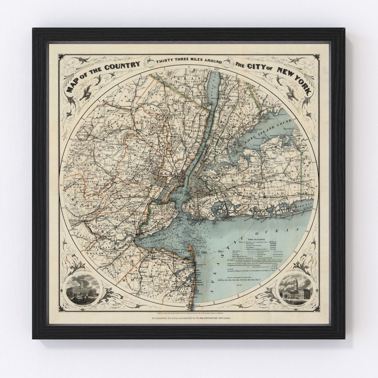 Vintage map of New York City, New York, 1891