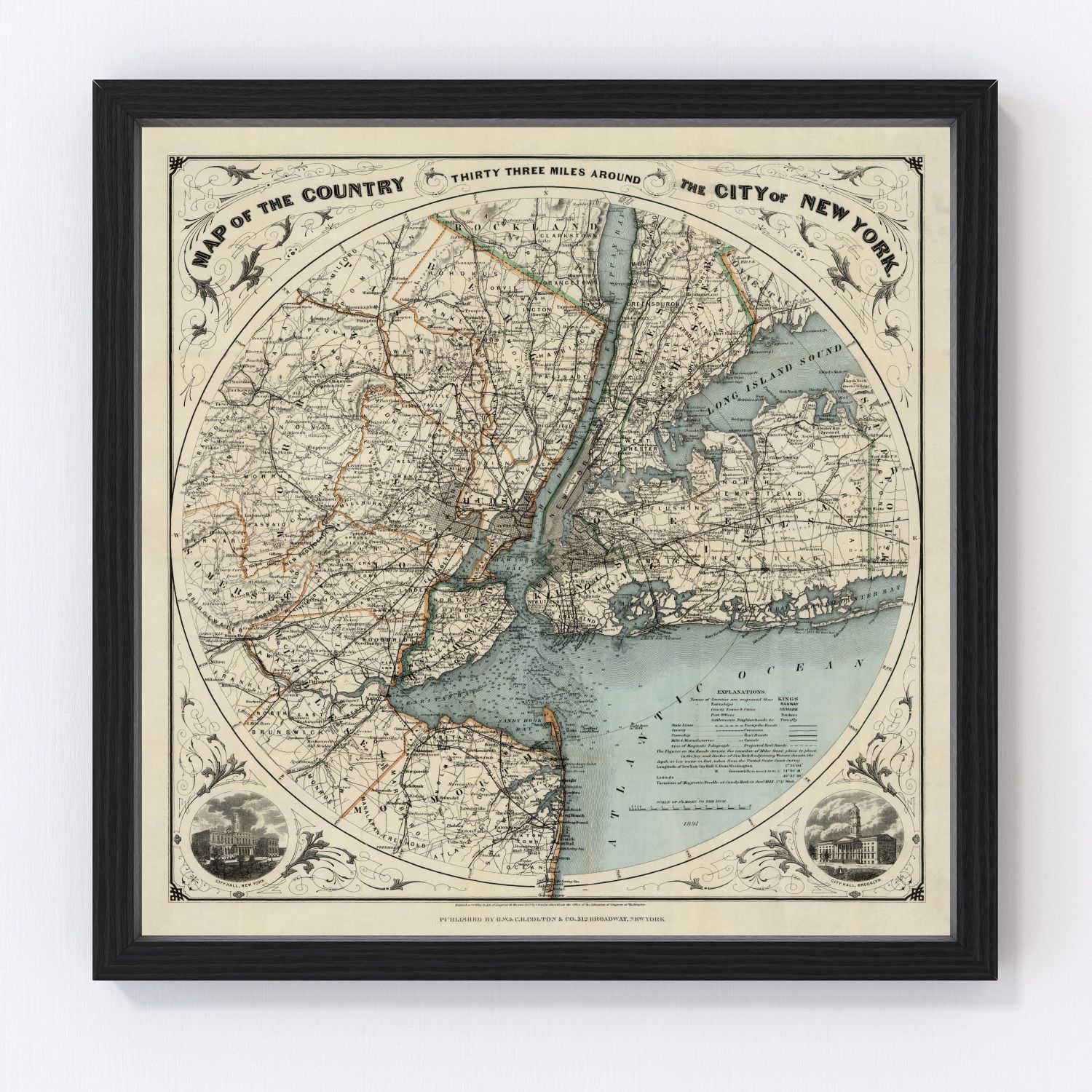 Vintage map of New York City, New York, 1891
