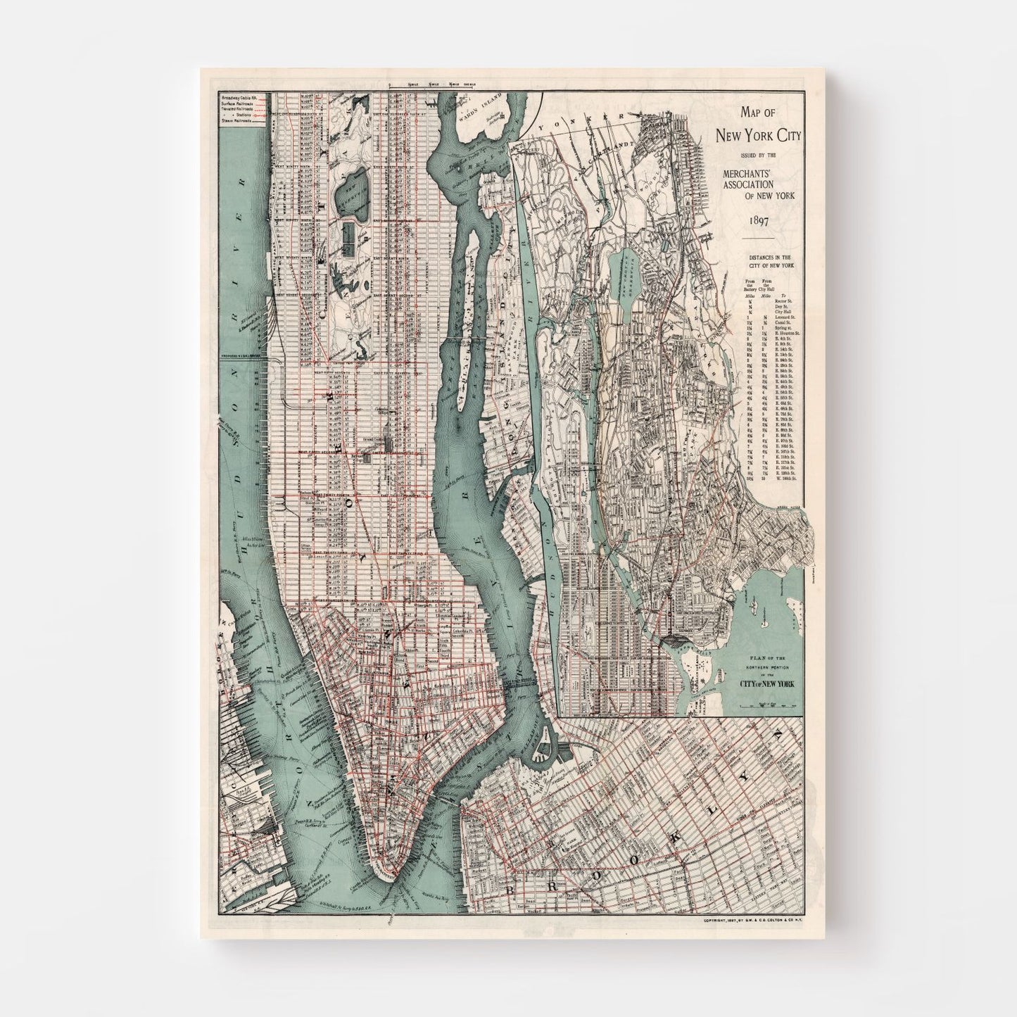 Vintage Map of New York City, New York, 1897