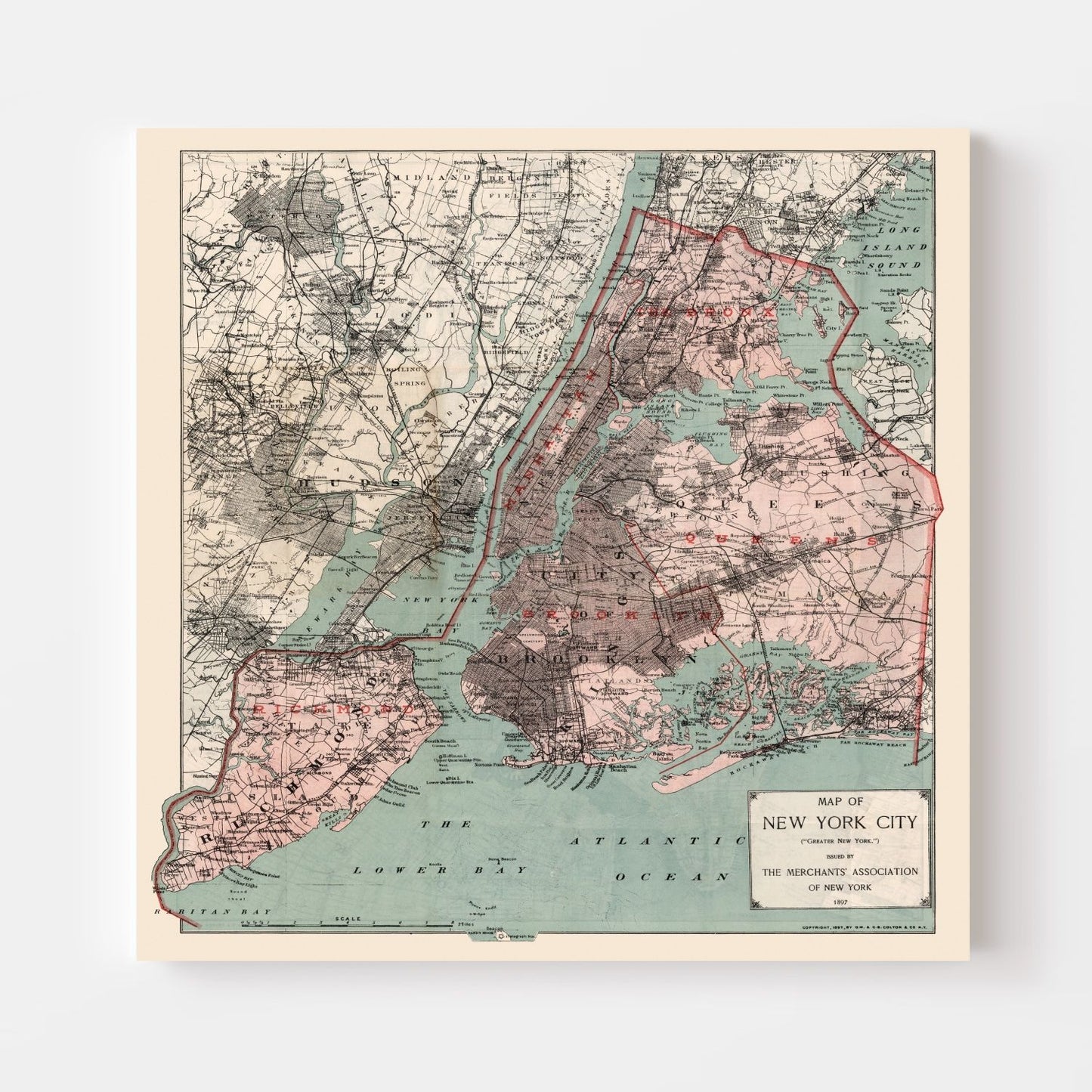 Vintage Map of New York City, New York, 1897 III