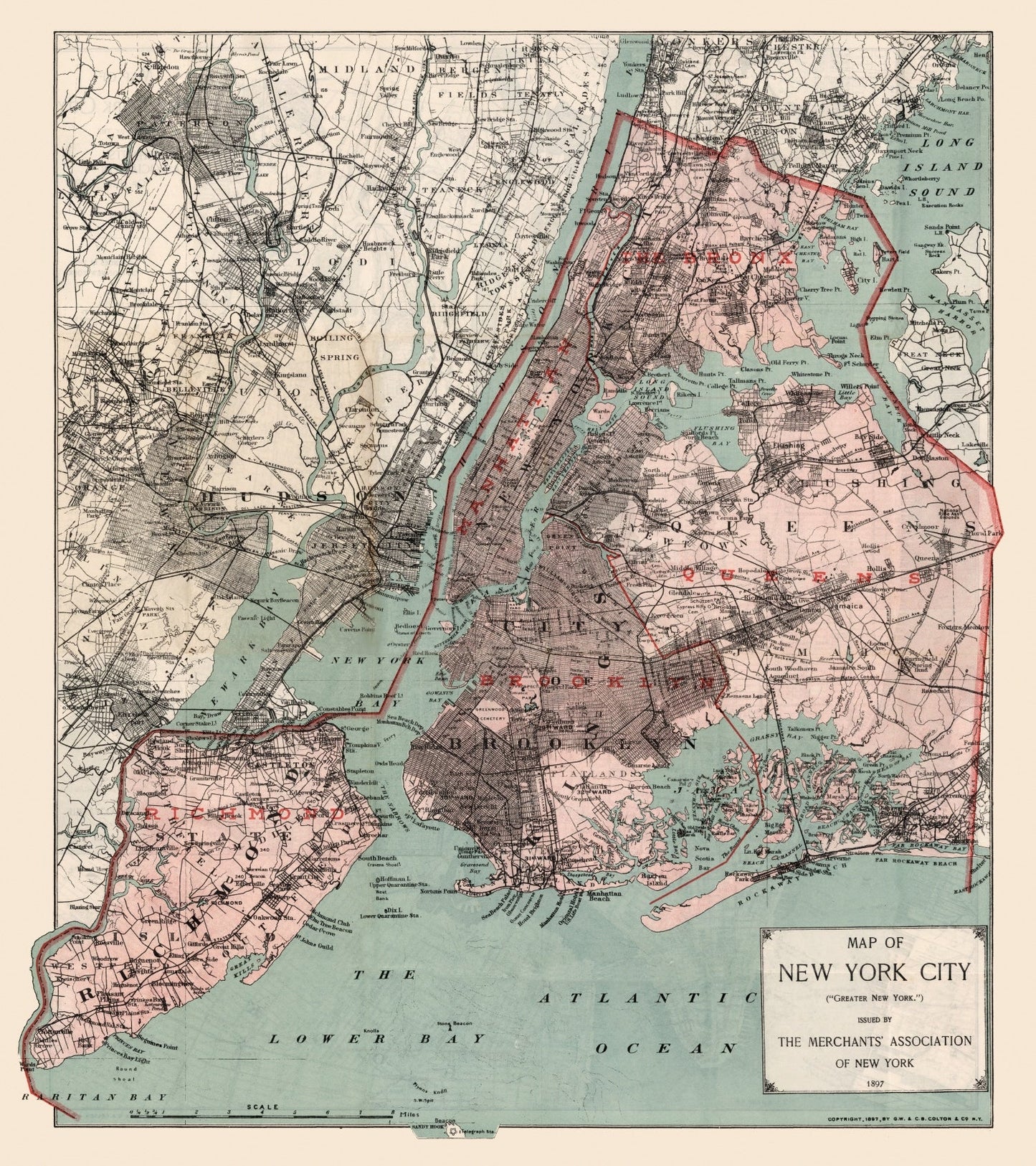 Vintage Map of New York City, New York, 1897 III
