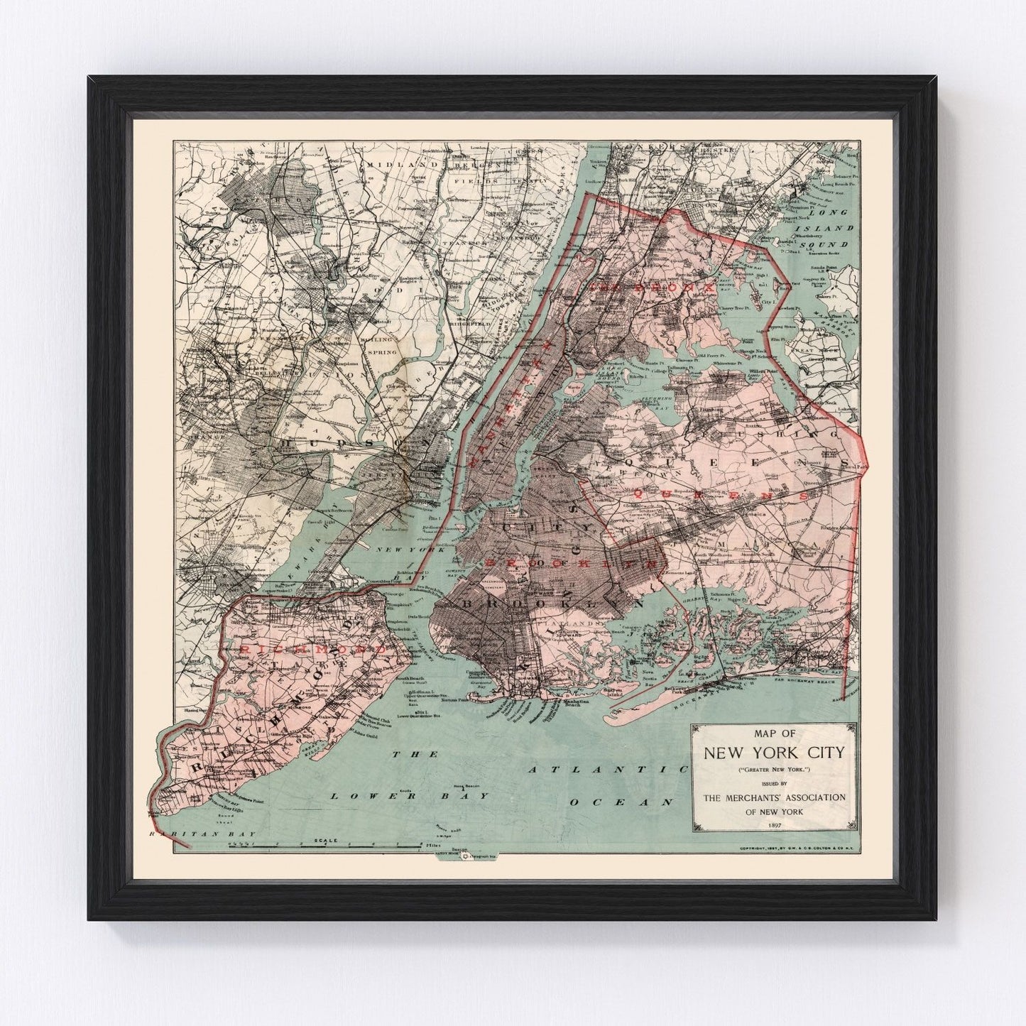 Vintage map of New York City, New York, 1897