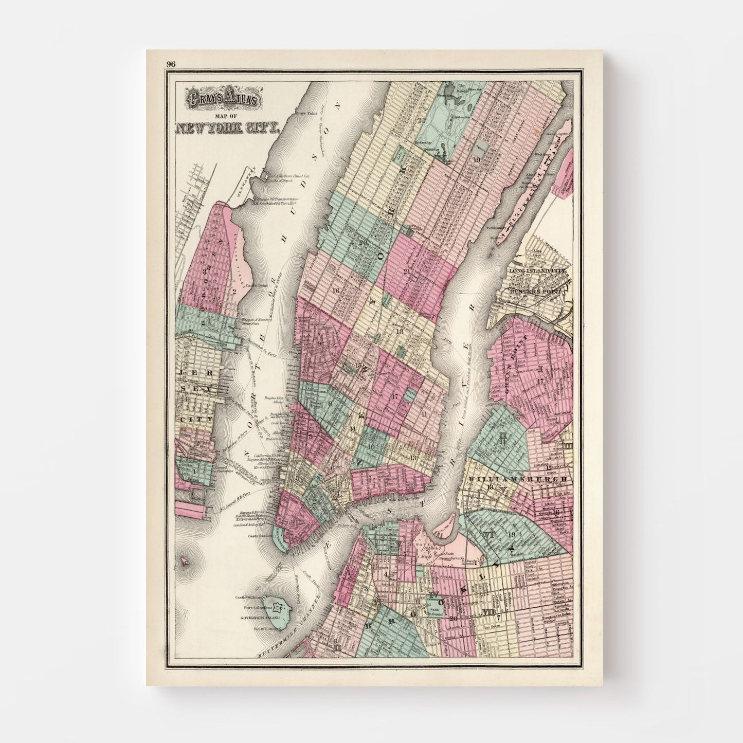 Vintage Map of New York City, New York, 1873