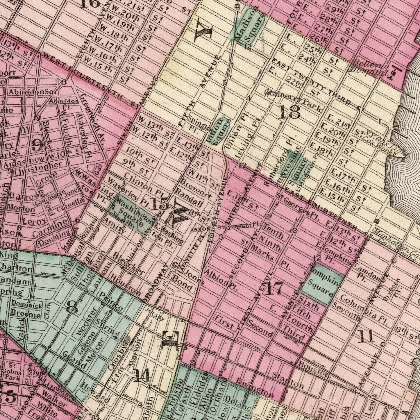 Vintage Map of New York City, New York, 1873