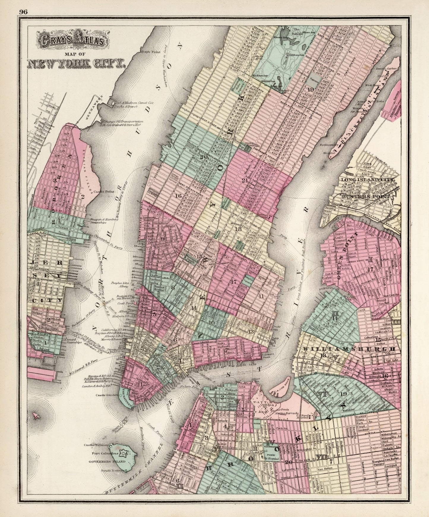 Vintage Map of New York City, New York, 1873