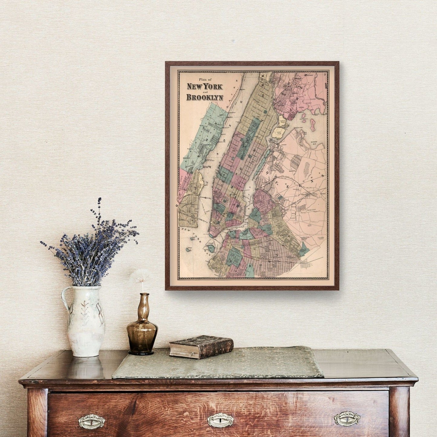 Vintage Map of Brooklyn, New York, 1867