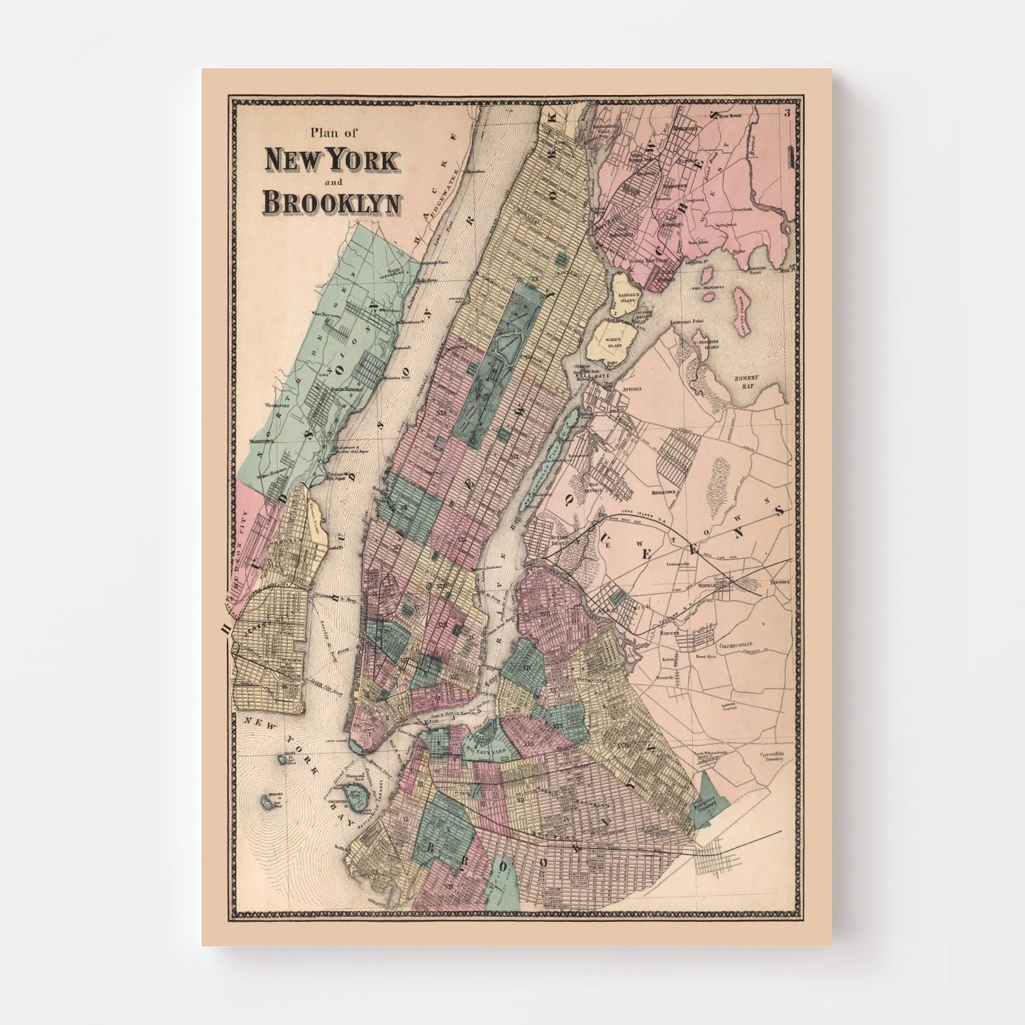 Vintage Map of Brooklyn, New York, 1867