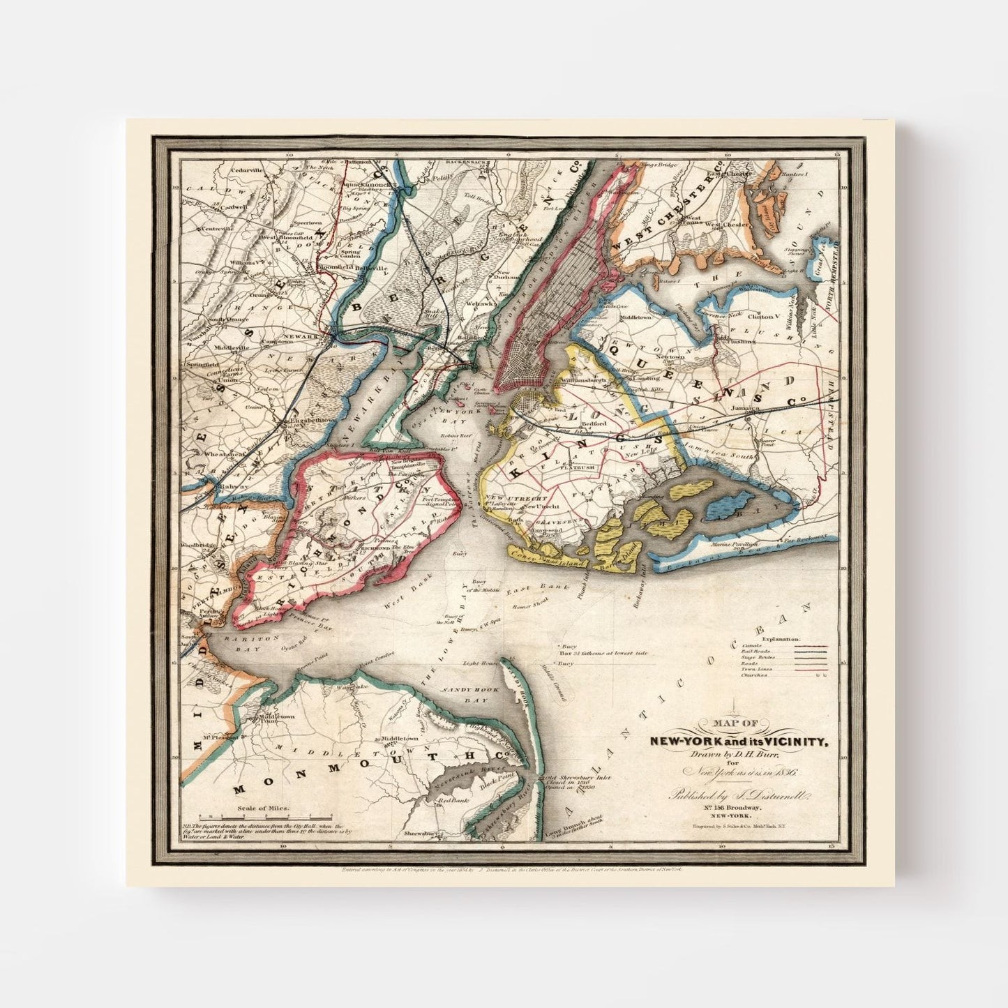 Vintage Map of New York City, New York, 1836