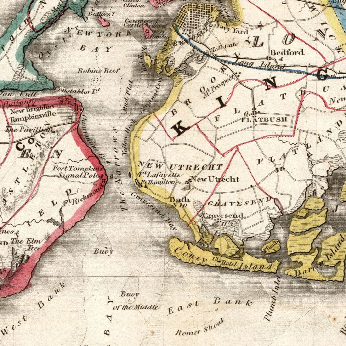 Vintage Map of New York City, New York, 1836