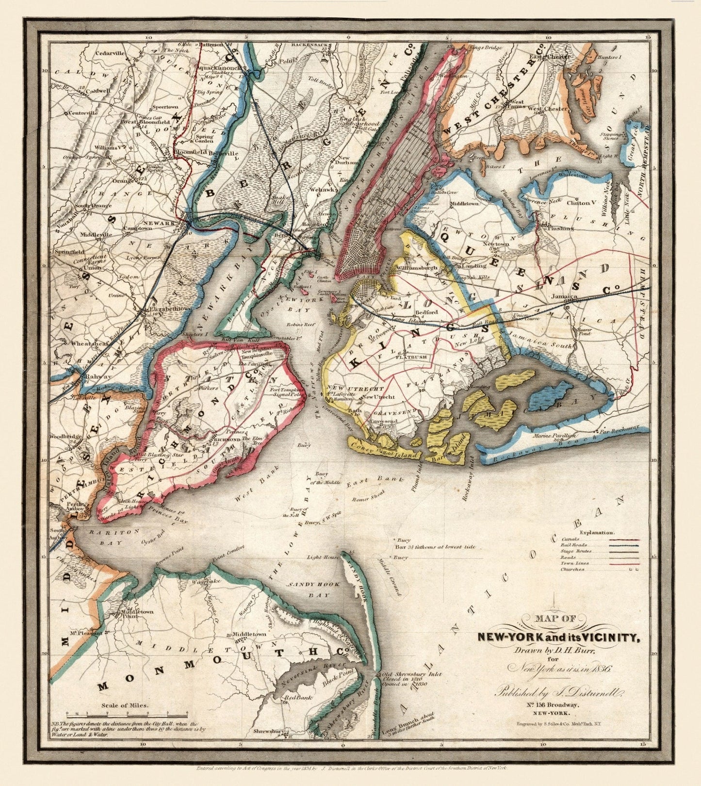 Vintage Map of New York City, New York, 1836