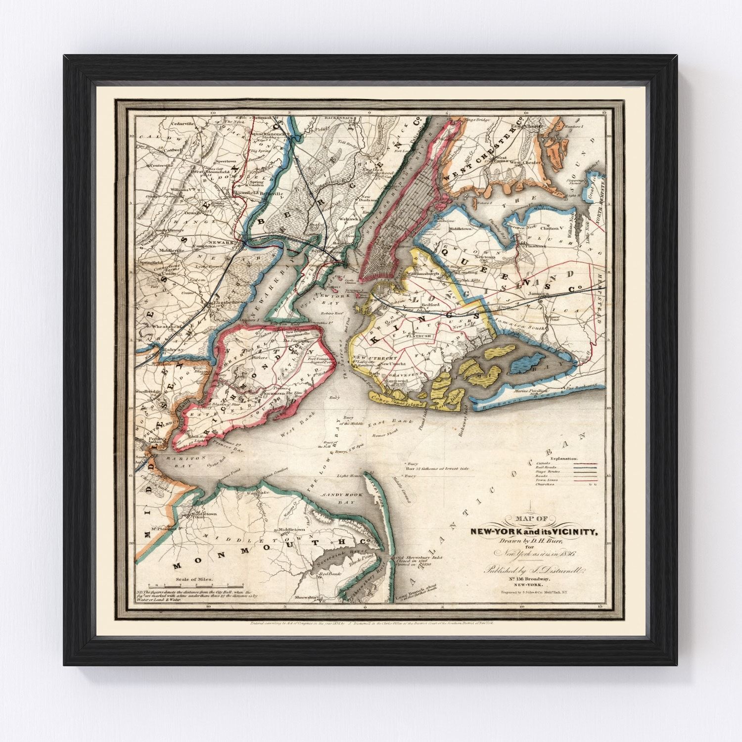 Vintage map of New York City, New York, 1836