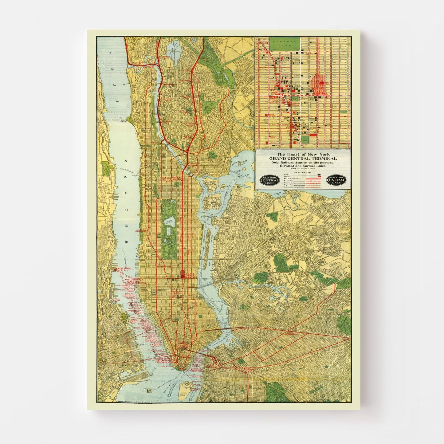 Vintage Map of New York City, New York, 1918