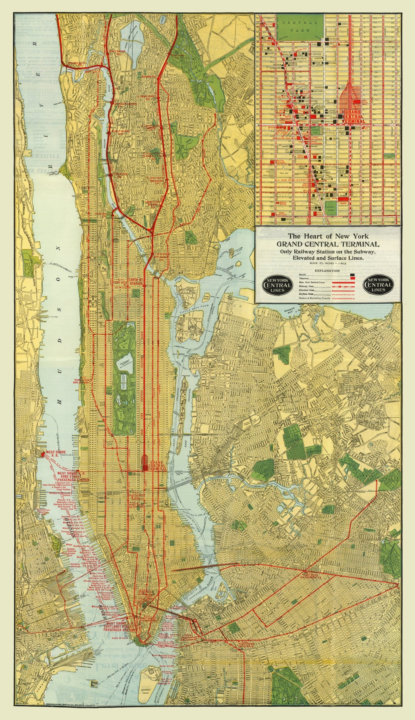 Vintage Map of New York City, New York, 1918