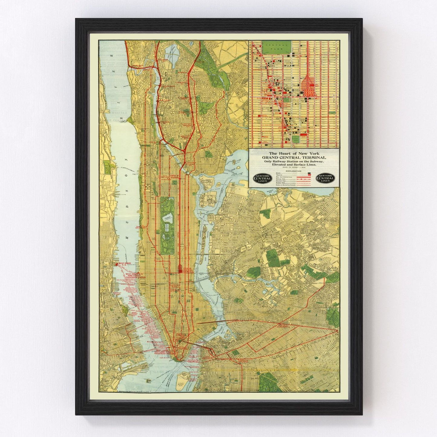 Vintage map of New York City, New York, 1918