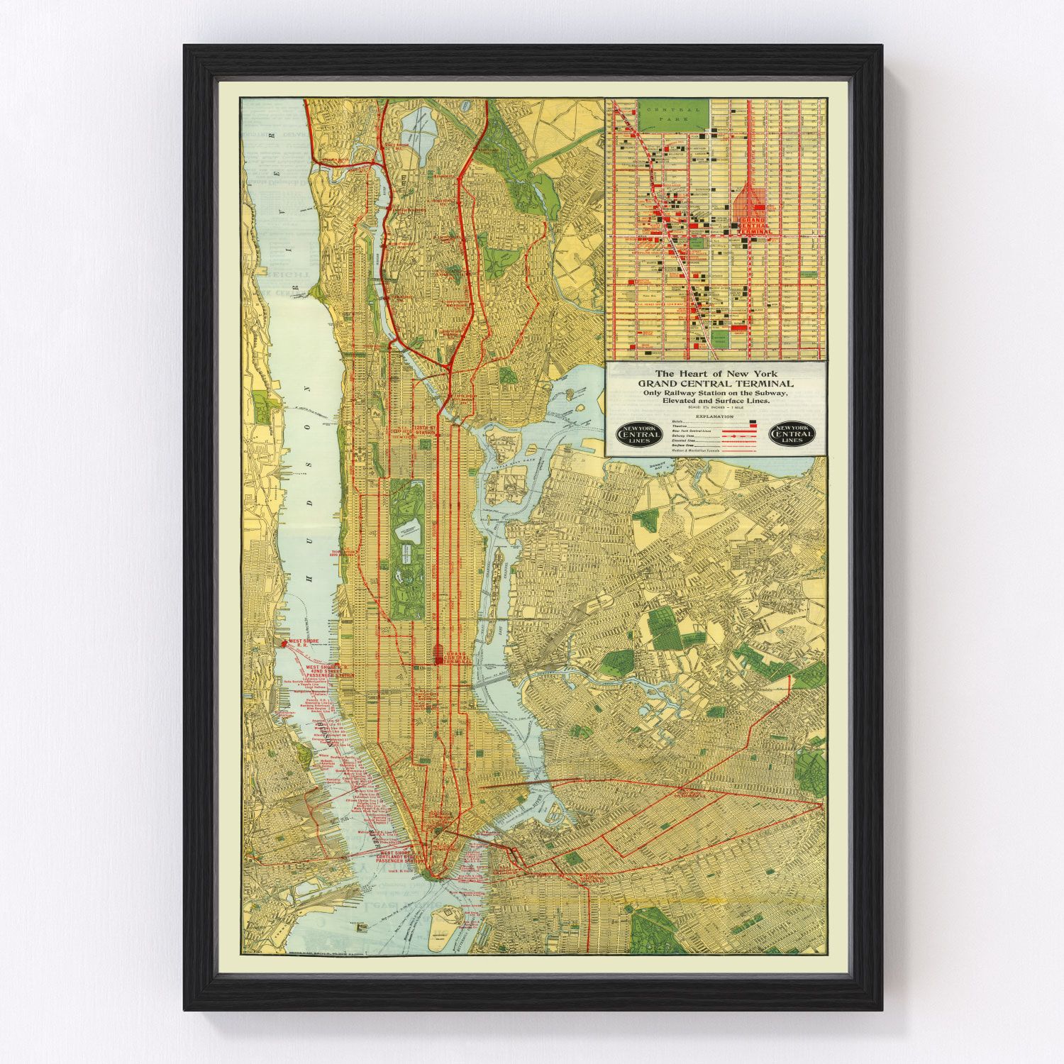Vintage map of New York City, New York, 1918