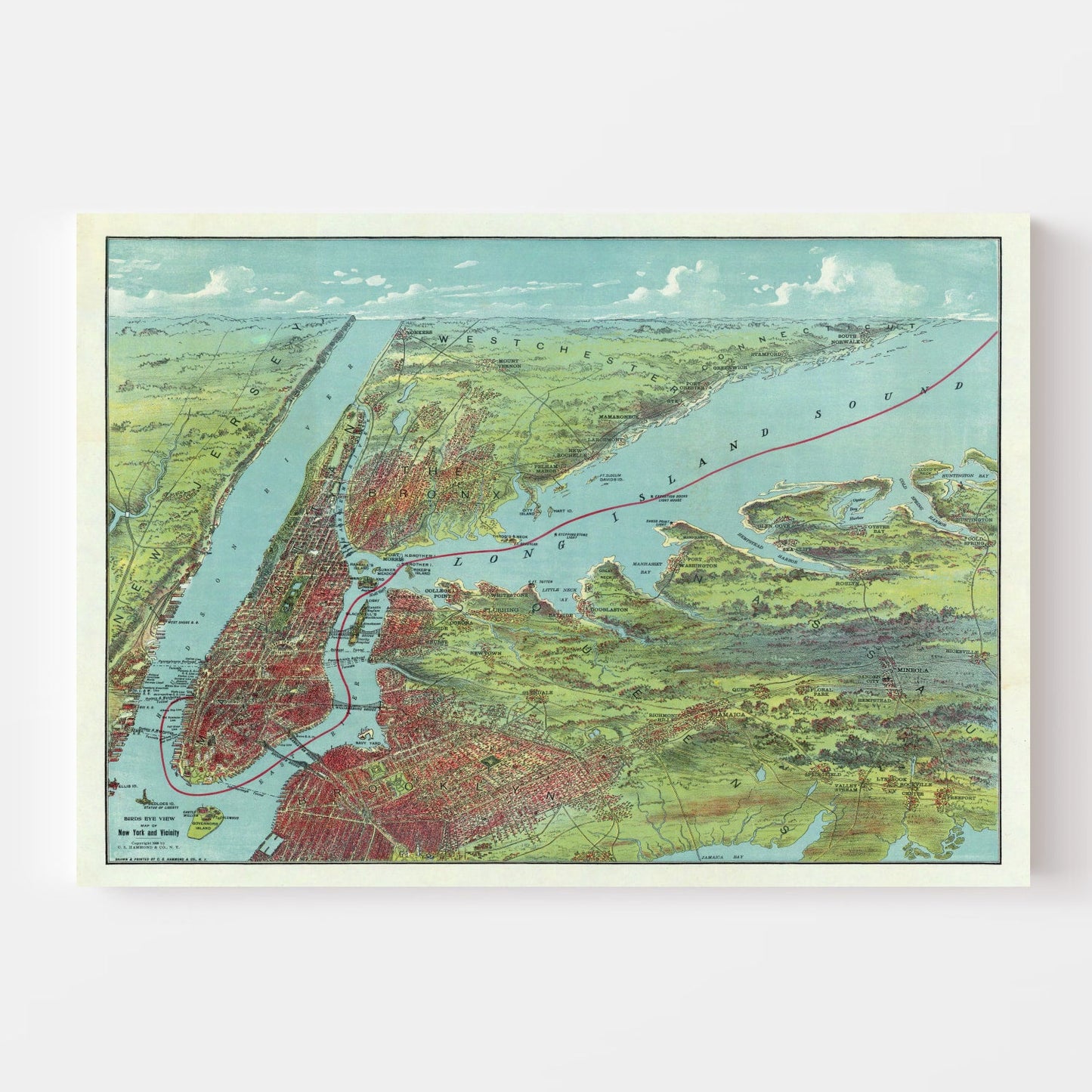 Vintage Map of Long Island, New York, 1909