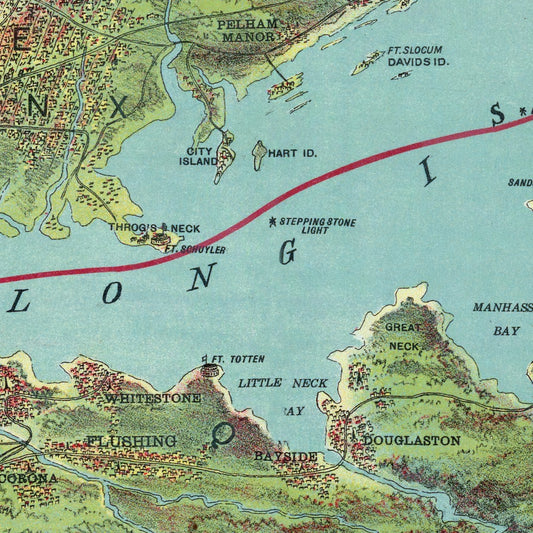 Vintage Map of Long Island, New York, 1909