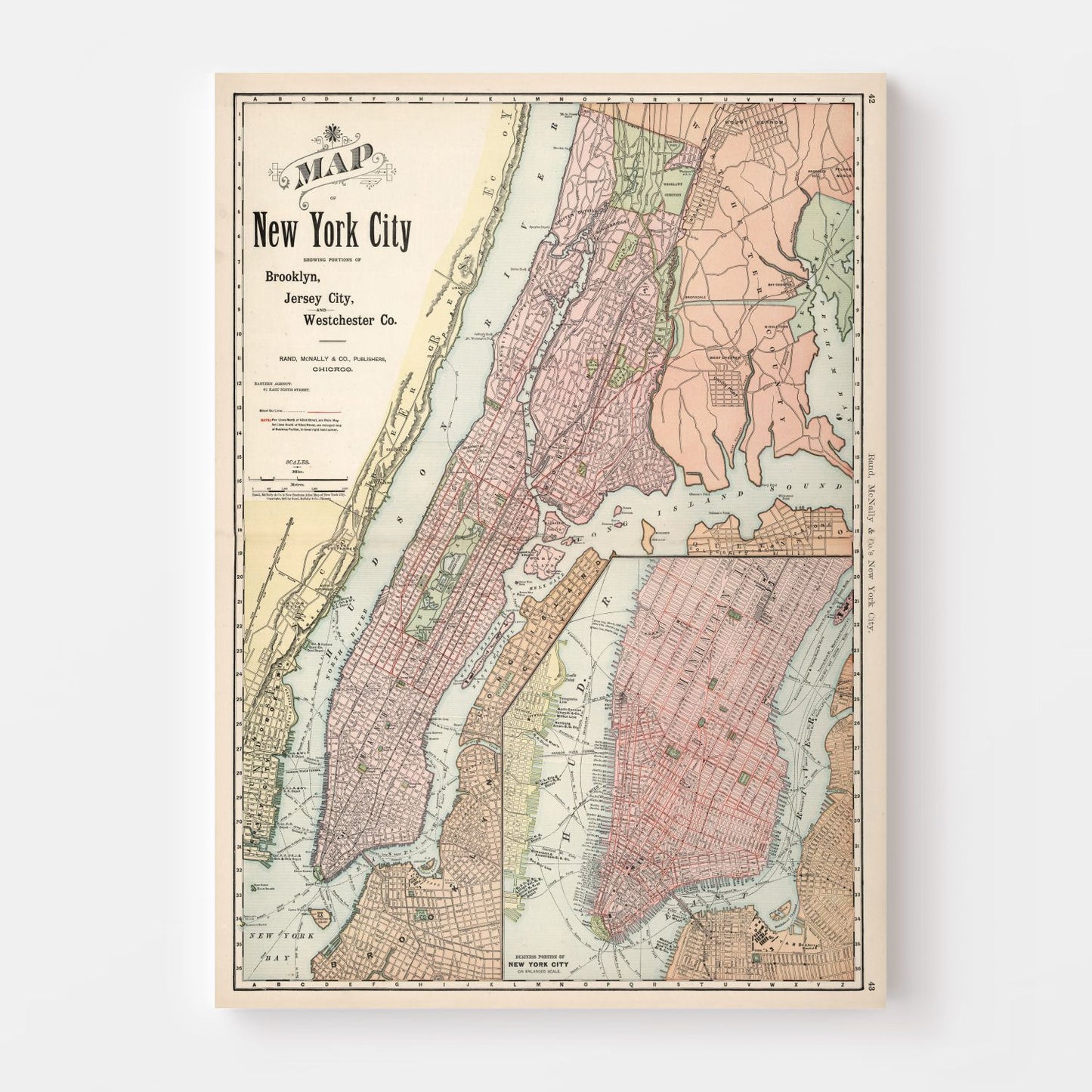 Vintage Map of New York City, New York, 1892