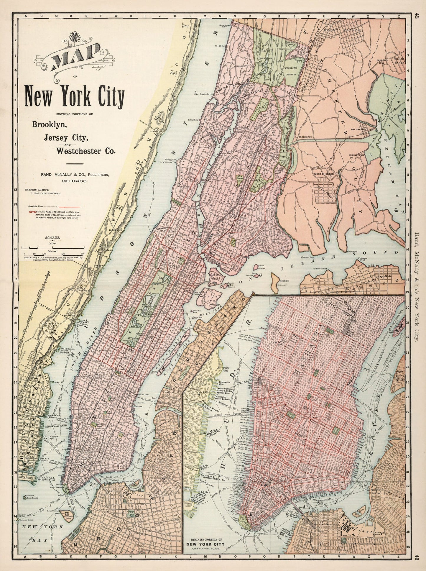 Vintage Map of New York City, New York, 1892