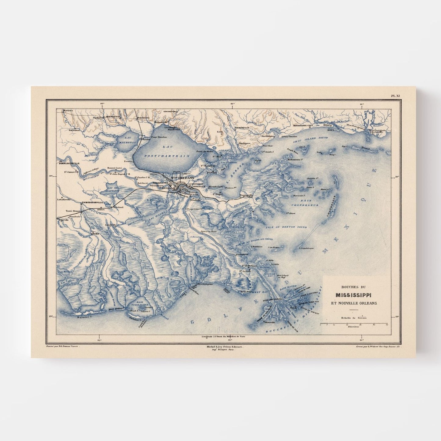 Vintage Map of New Orleans, Louisiana, 1875