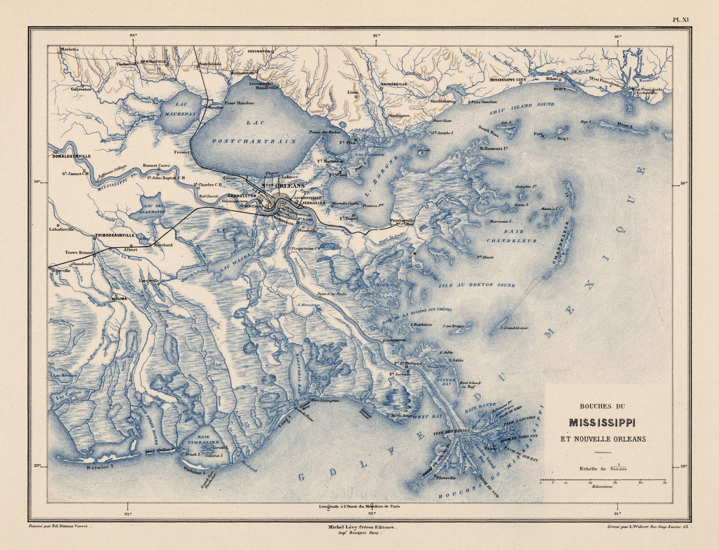 Vintage Map of New Orleans, Louisiana, 1875