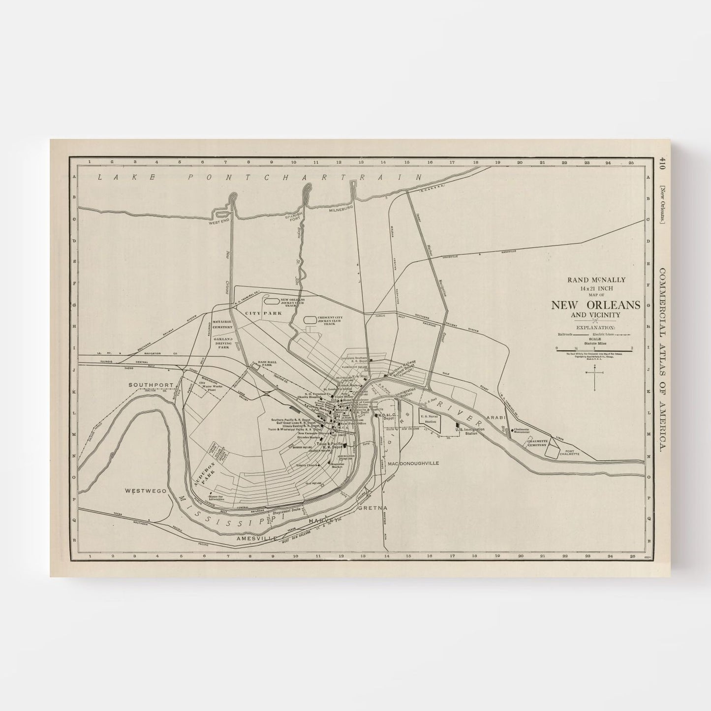 Vintage Map of New Orleans, Louisiana, 1924