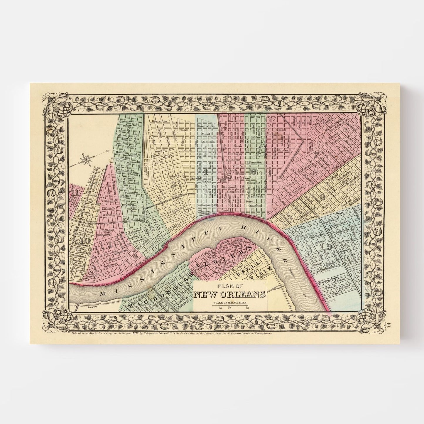 Vintage Map of New Orleans, Louisiana, 1870