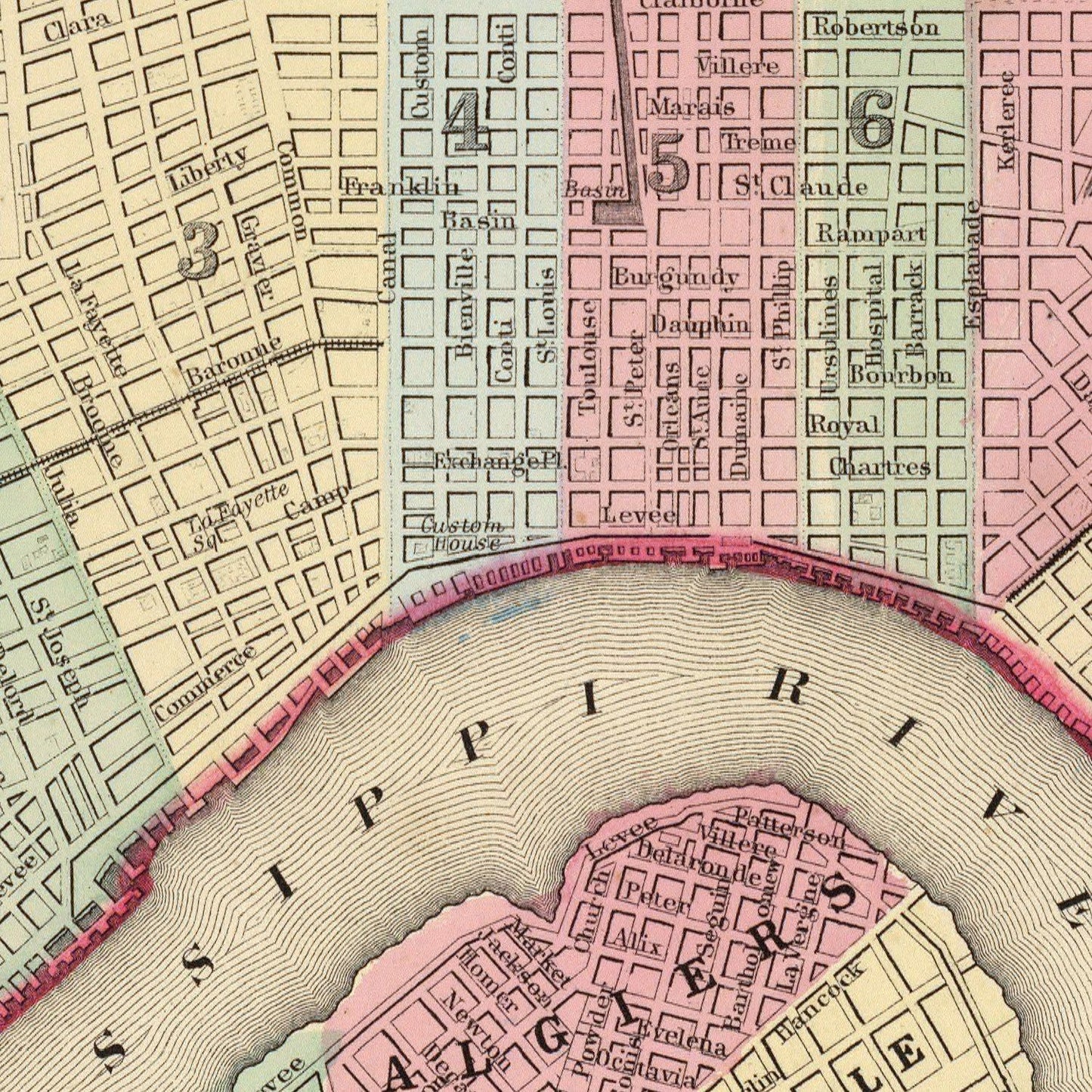 Vintage Map of New Orleans, Louisiana, 1870