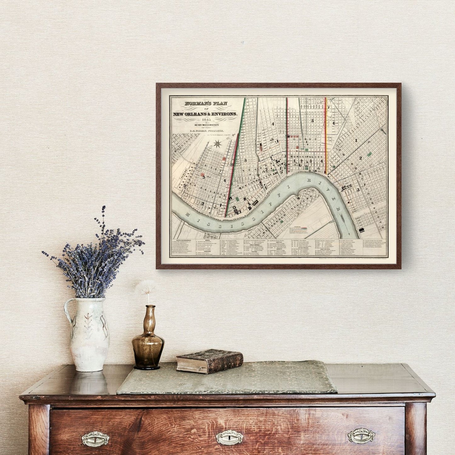 Vintage Map of New Orleans, Louisiana, 1845