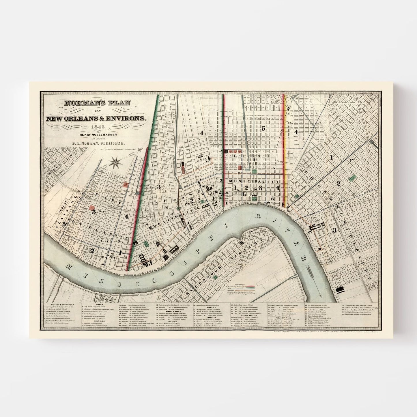 Vintage Map of New Orleans, Louisiana, 1845