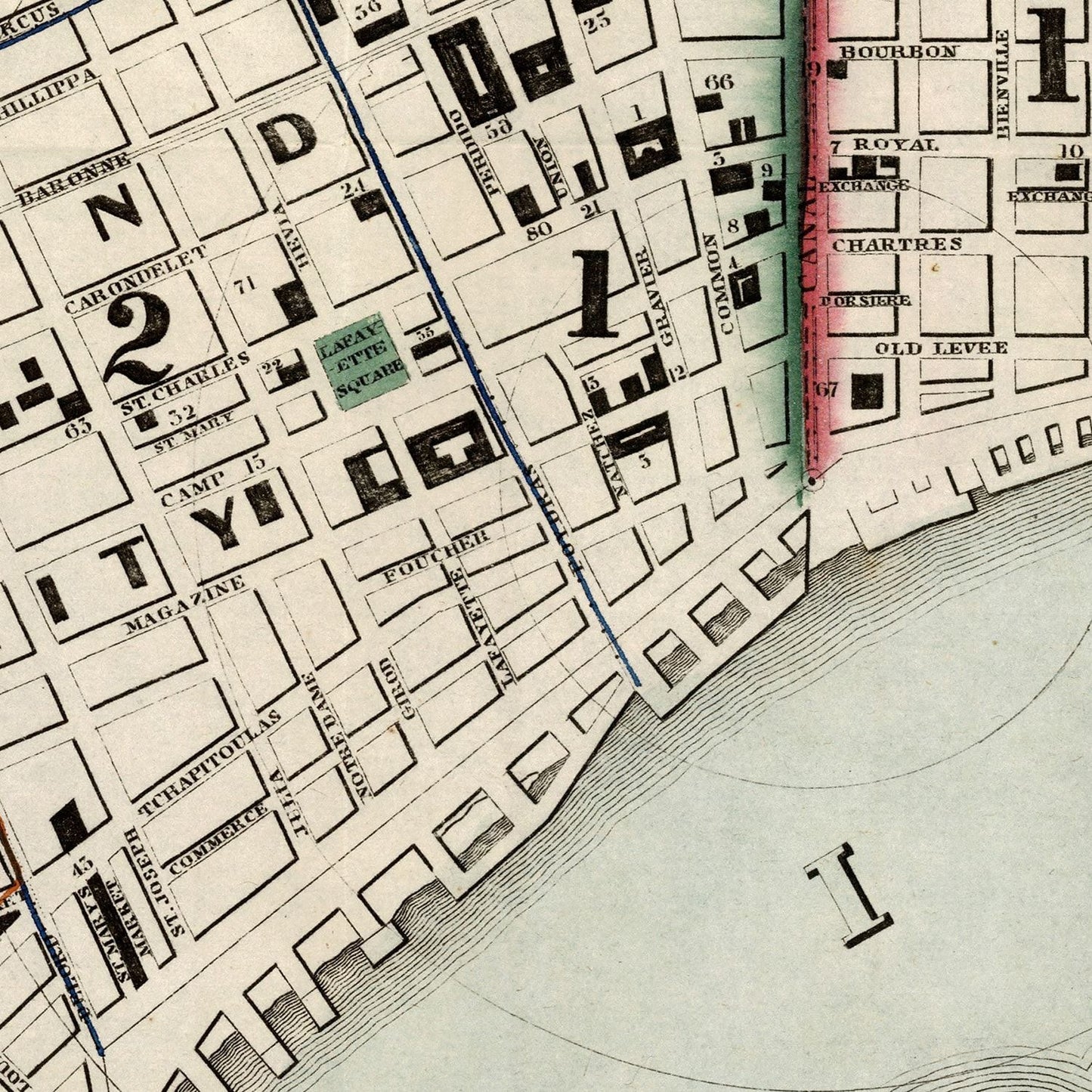 Vintage Map of New Orleans, Louisiana, 1845