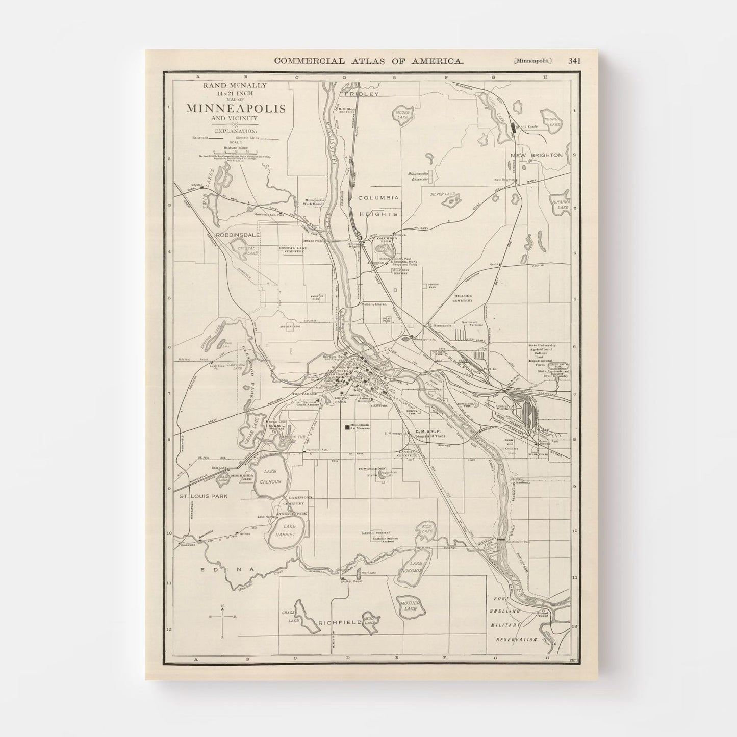Vintage Map of Minneapolis, Minnesota, 1924 II