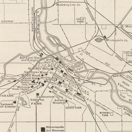 Vintage Map of Minneapolis, Minnesota, 1924 II