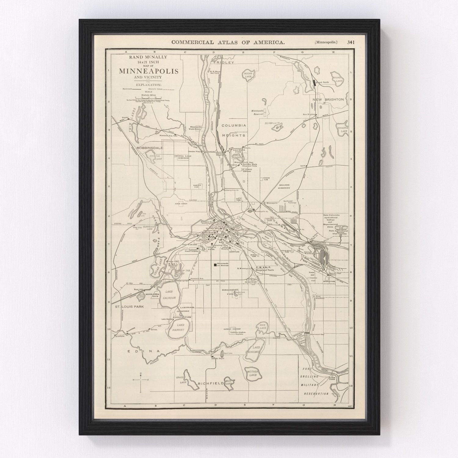 vintage map of Minneapolis, Minnesota, 1924