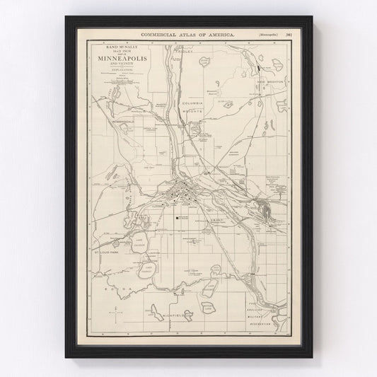 vintage map of Minneapolis, Minnesota, 1924