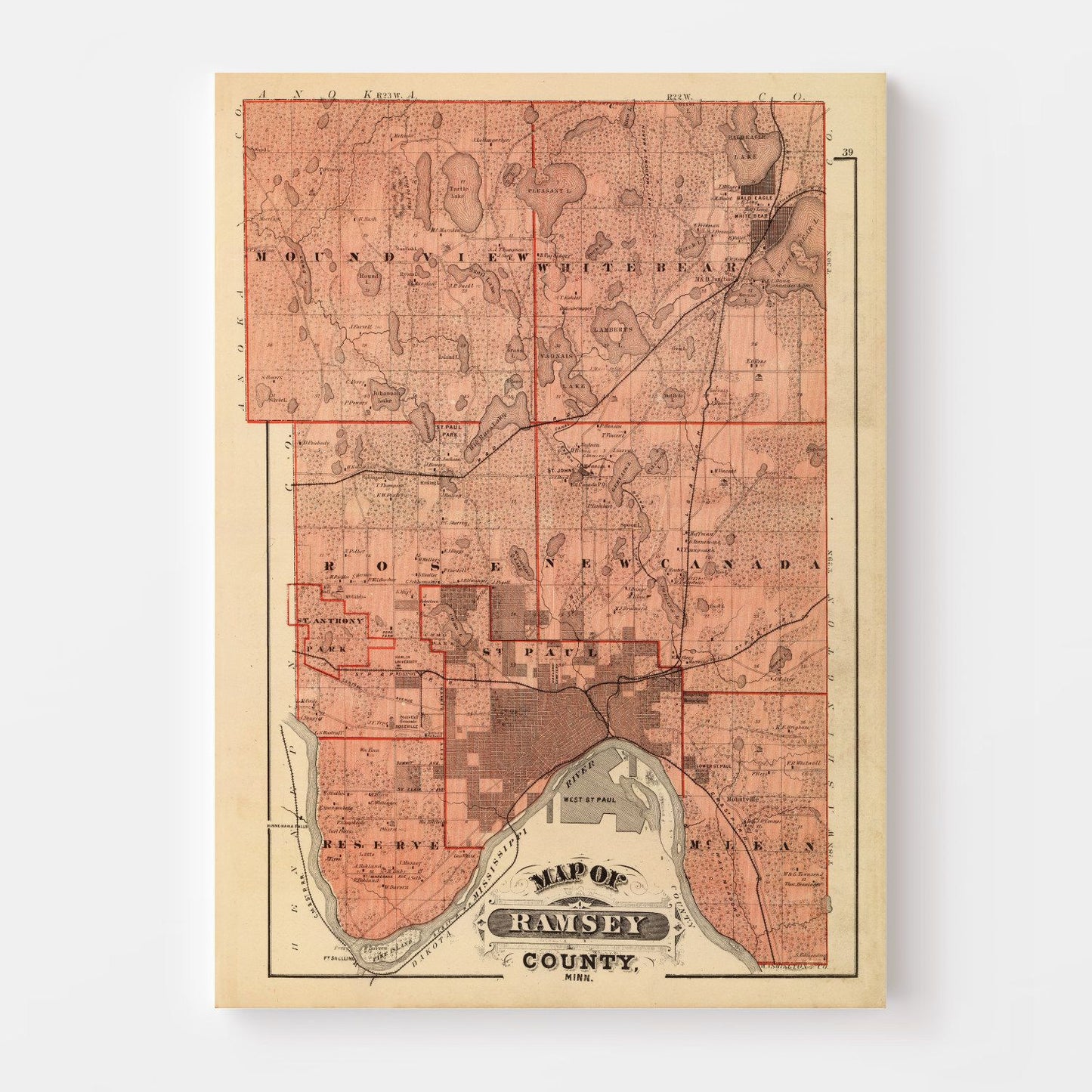 Vintage Map of Ramsey County, Minnesota, 1874 II